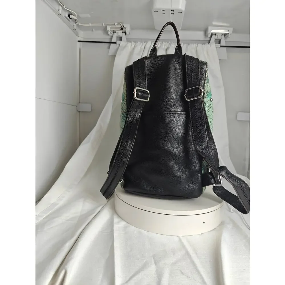 AIMEE KESTENBERG Backpack purse mint green Reptile print  black pebbled leather